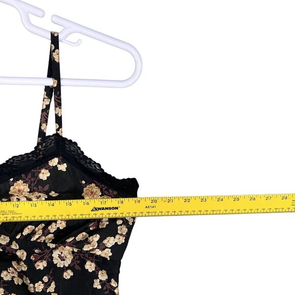 Y2K American Eagle Outfitters Womens 12 Silk Babydoll Dark Floral Lace Trim Cami - Picture 9 of 12
